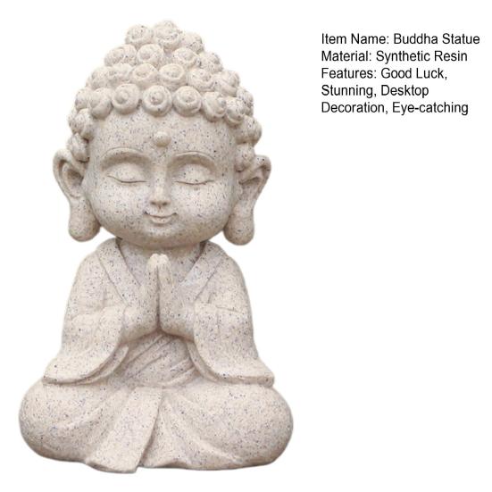 Mini Faux Sandstone Buddha Statue Small Zen Monk Praying Sculpture