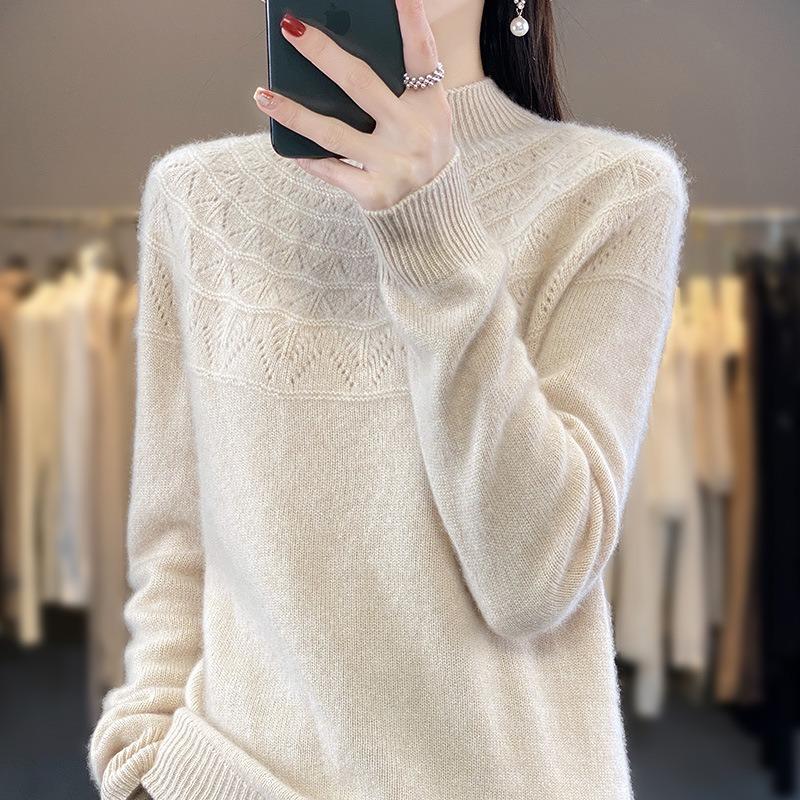 Women S Half High Neck Long Sleeve Knit Sweater Loose Fit Pullover Base Layer