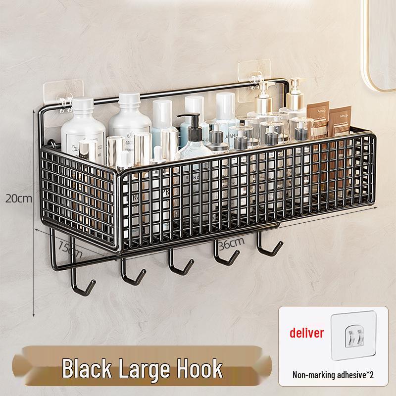 Wall-Mounted No-Punch Storage Rack for Bathroom, Kitchen, and Shower.