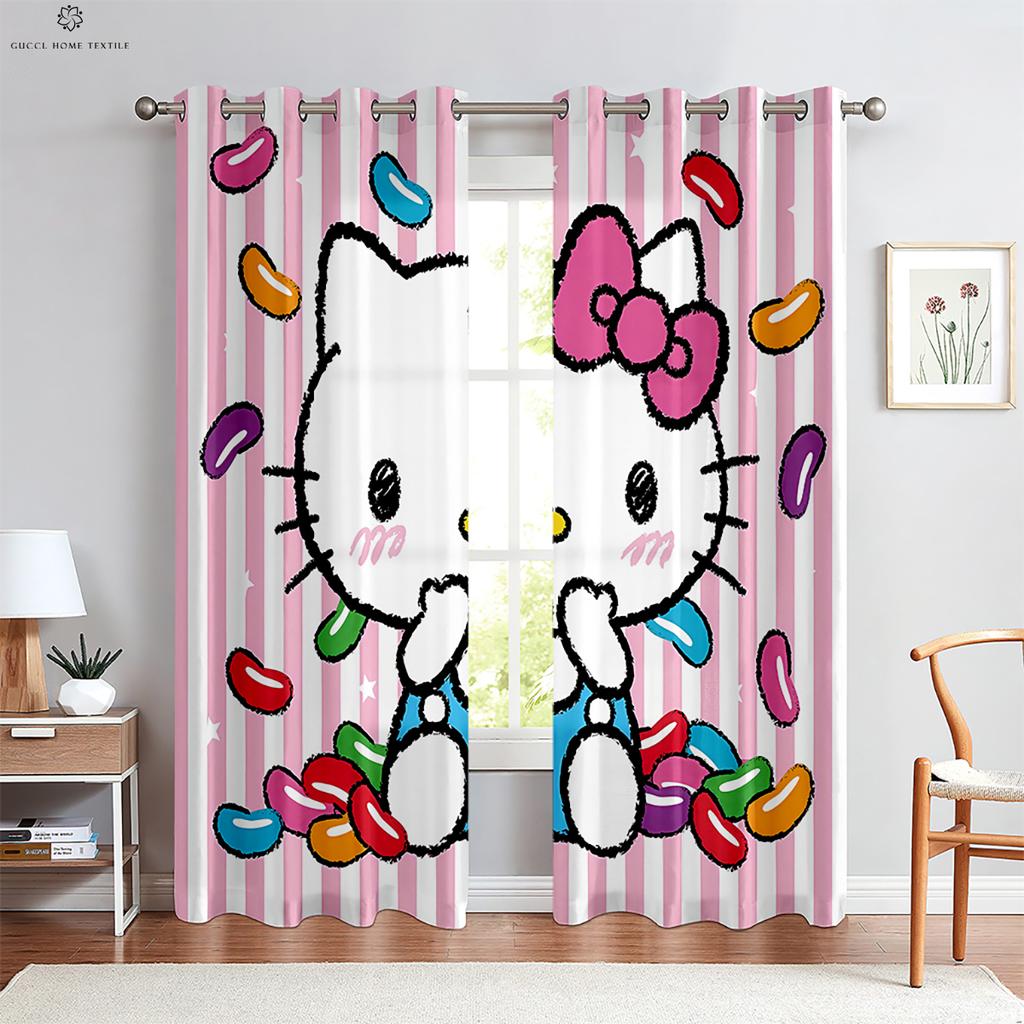 Cartoon Pattern Curtains for Kids Room Kitchen Area Study Room Decoration Rod Pocket Home Decoration Cute Pink Blue 2 Pcs