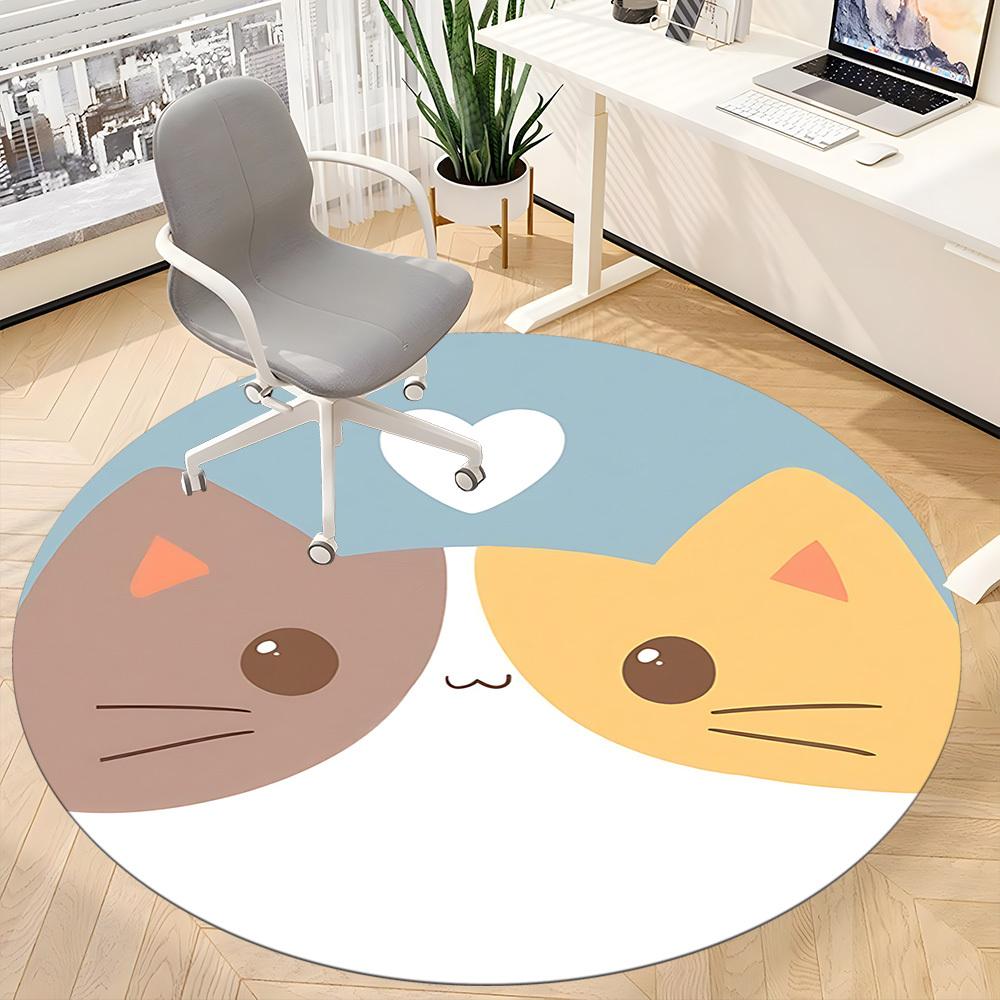 1PC Cat Love Office Round Area Rug, Mat Suitable For Office, Under Office Chairs Bedroom Living Room Home Decor, Room Deco