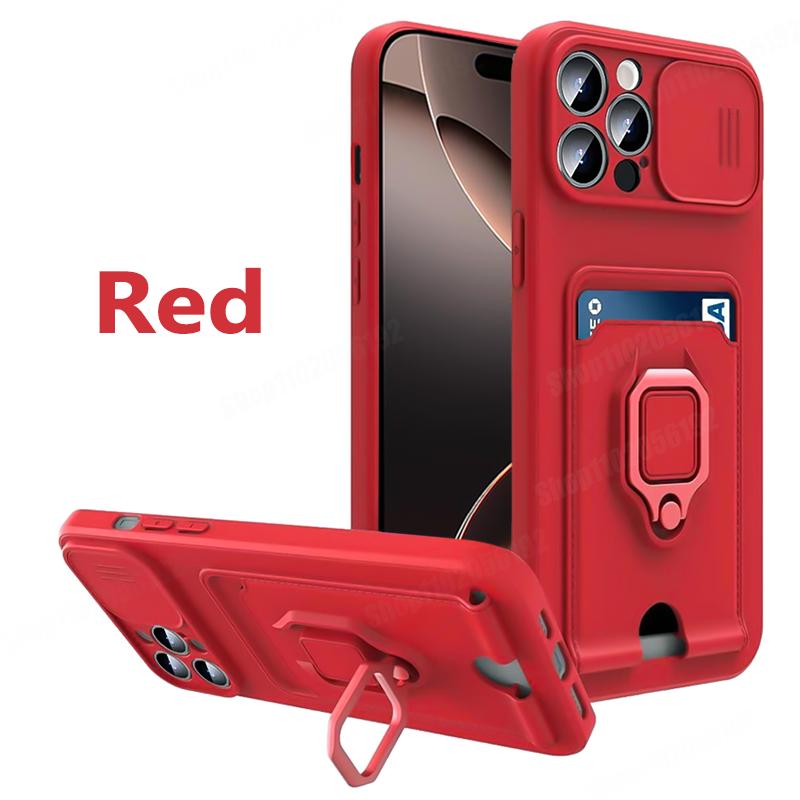 Slide Camera Protection Cover For iPhone 17 16 Pro Max Air 11 13 12 Mini 14 15 Plus Card Slot Magnetic Ring Bracket Phone Cases