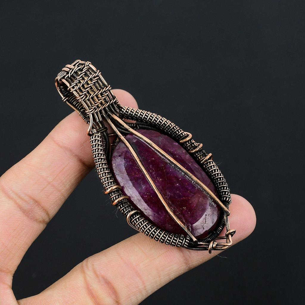 Ruby Pendant, Handmade Gemstone Pendant, 999 Copper Wire Wrapped Pendant Antique Jewelry, For Engagement Gift