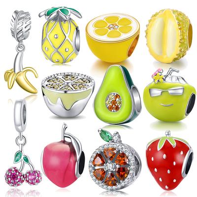 S925 Silber Bunte Frucht Lose Perlen Kollektion Bild, Sommer Ananas Zitrone DIY Armband Perlenzubehör