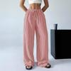Women's Drawstring Waist Striped Wide Leg Pants Casual Loose Straight Leg Trousers