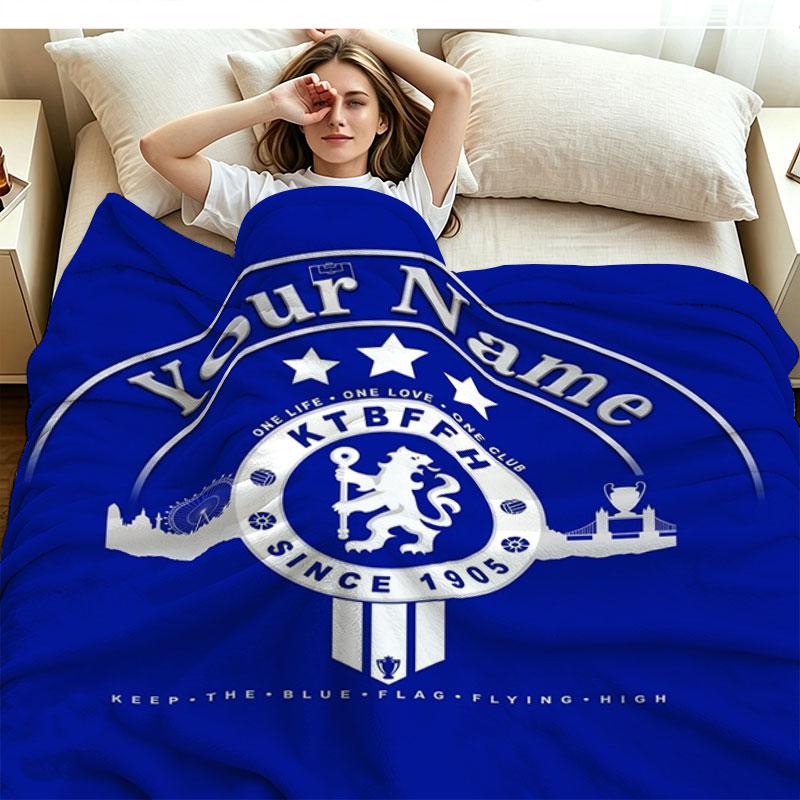 1PC Chelsea F Custom Name Patterned Flannel Blanket Suitable For All Seasons for Home Decor Warmth and Comfort Gifts Holiday Present