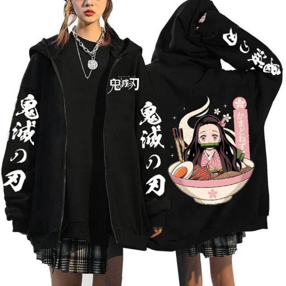 Demon Slayer Hoodie Zip Up Jacket Men Women Anime Print Kamado Nezuko Streetwear Casual Sweatshirt Cosplay Y2k Top