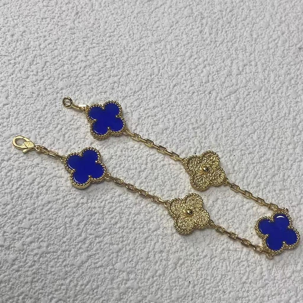 Fashion Four-leaf Clover Bracelet Five-flower Female Hot Stamping Blue Mother-of-pearl 18k Rose Gold High Version CNC Bracelet