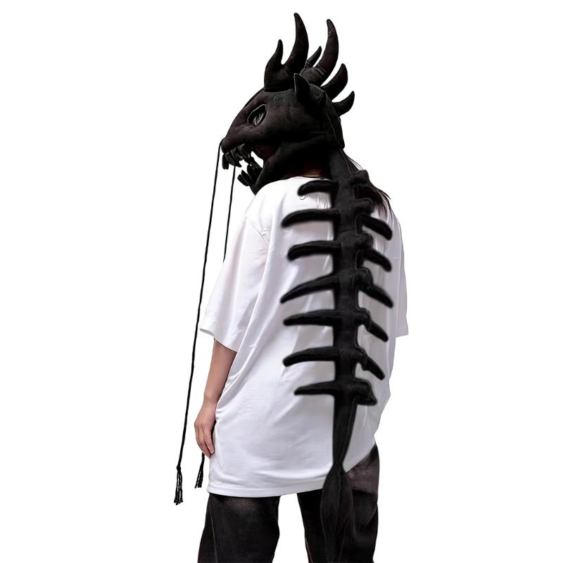 

Realistic Dinosaur Skull Head Cover With PP Cotton Filling For Cosplay Halloween Party Pink Black Purple Red 80CM чорний