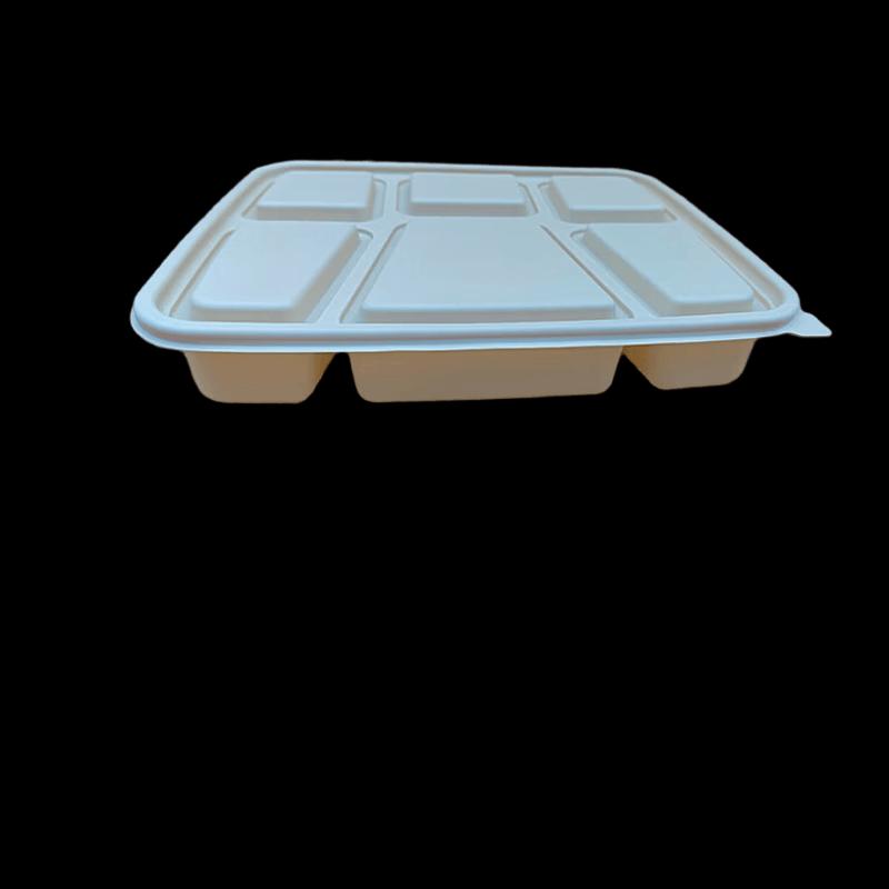 50-Pack Microwaveable Biodegradable Corn Starch 6-Compartment Meal Prep Containers, 1350ml