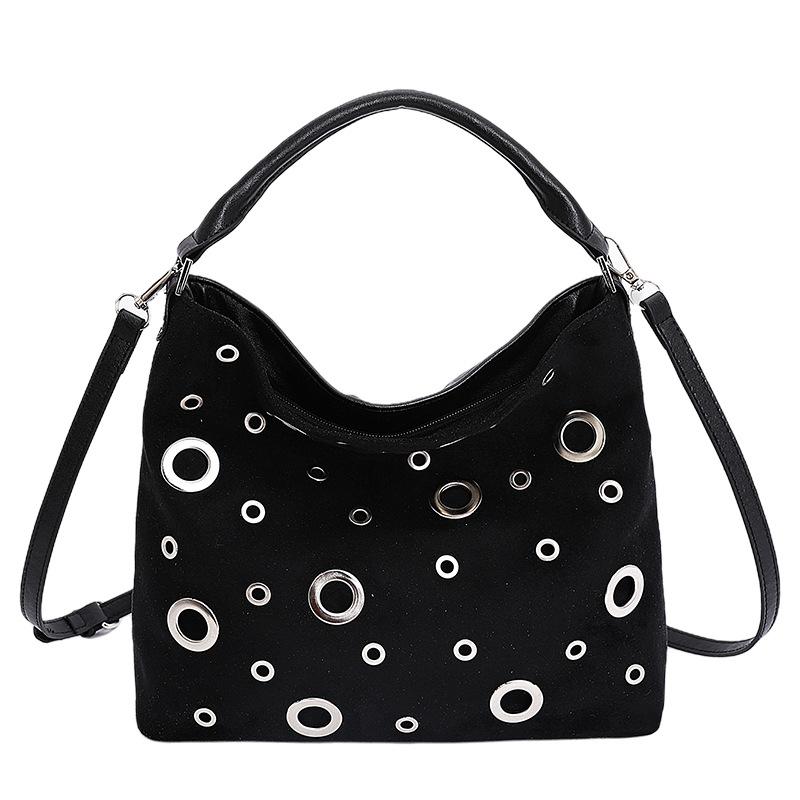 

Trendy Vintage Punk Simple Crossbody Bag with Metal Studs New Modern Stylish Handle bags for Women Versatile Texture Bucket Bags чёрный