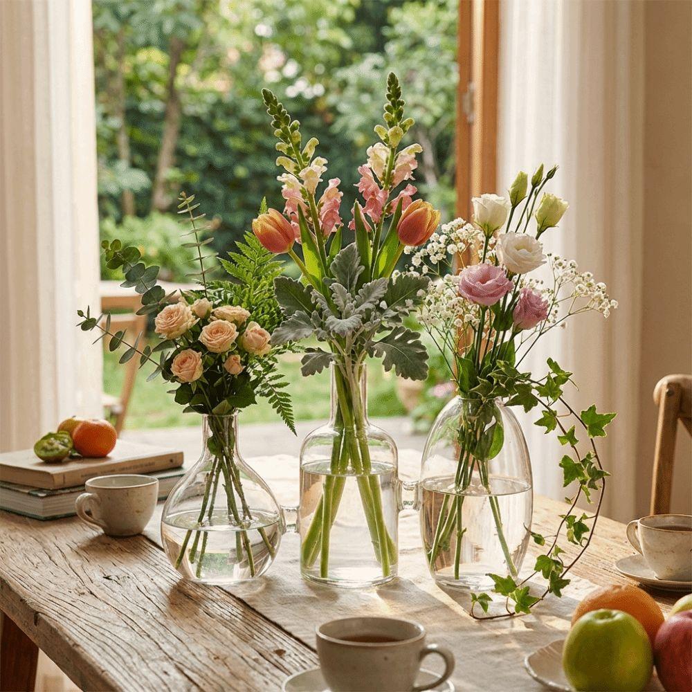 Transparent Glass Vase Triple Connected Plant Terrarium Clear Flower Vases Indoor Propagation