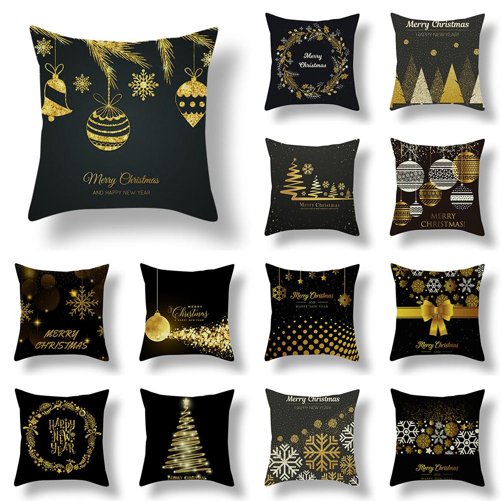 

45x45cm black gold Christmas print pattern cushion cover for home living room sofa seat decoration pillowcase