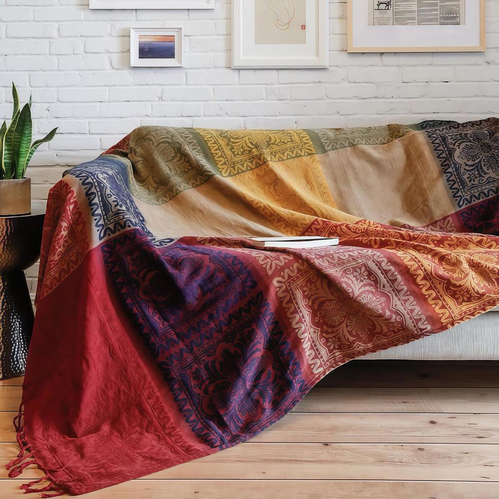 All-Season Chenille Nepali Ethnic Sofa Throw Blanket Shawl Tapestry