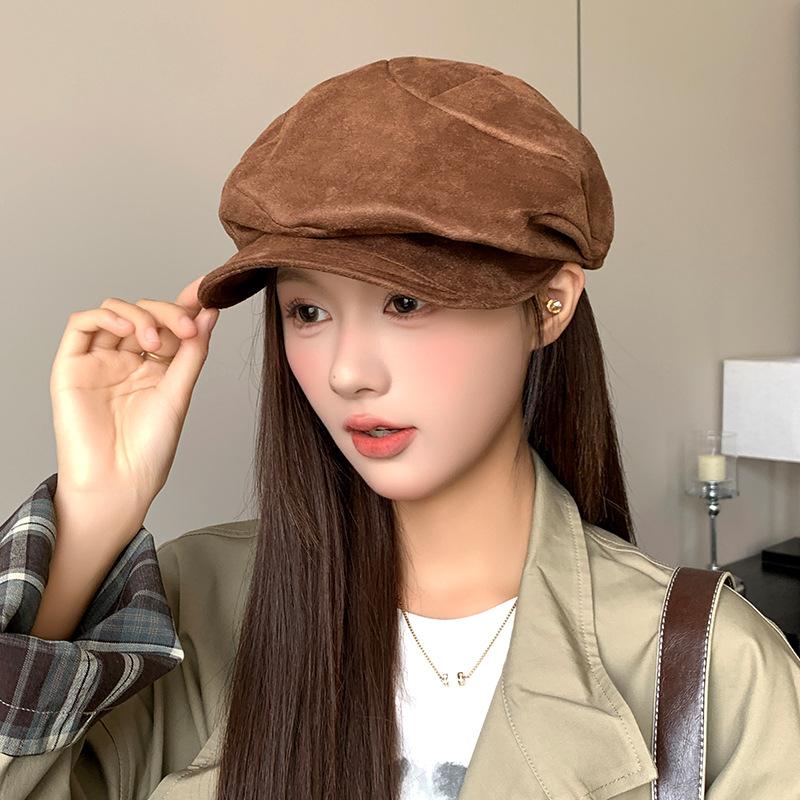 Замшевая шляпа-облако Женская нишевая ретро неправильной формы плиссированная беретка Женская осенне-зимняя британская литературная шляпа художника 54-59cm