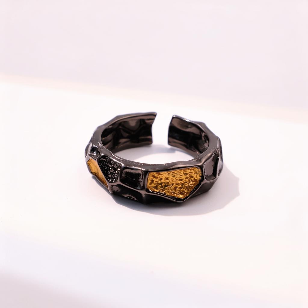 Retro “The Midas Touch" Adjustable Open Ring For Men Gothic Punk Edgy Silver-plated Copper  Black&Gold Color Accessories