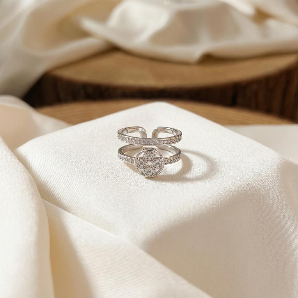 High-end Four-leaf Clover Open Ring Exquisite Workmanship Long-lasting Accessible Luxury Classy Versatile Open Ring
