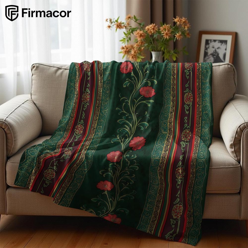 Emerald Floral Stripe Cartoon Anime Print Flannel Blanket Soft Warm Throw for Kids Bedroom Sofa Bed Christmas Office Car