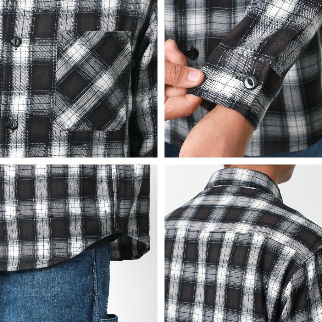 Chemise à carreaux décontractée longue américaine L [MRU], Chemise pour homme, M-6L, Manche, Simple, Décontractée, Blanche,