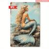 Vintage Mermaid Metal Tin Sign Red Hair Ocean Waves Bedroom Decor 20x30cm