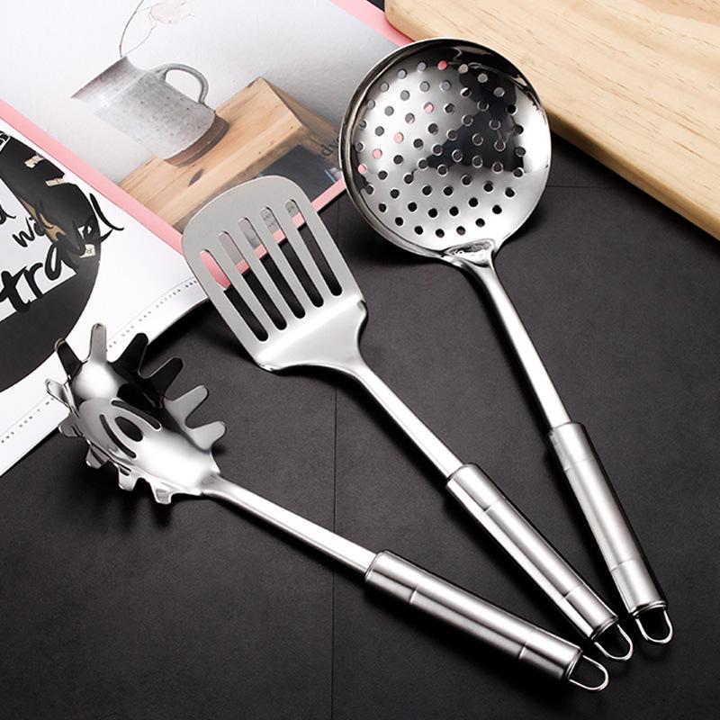 Stainless Steel Kitchen Utensil Set - Frying Spatula, Wok Spatula, Soup Ladle, Slotted Spoon.