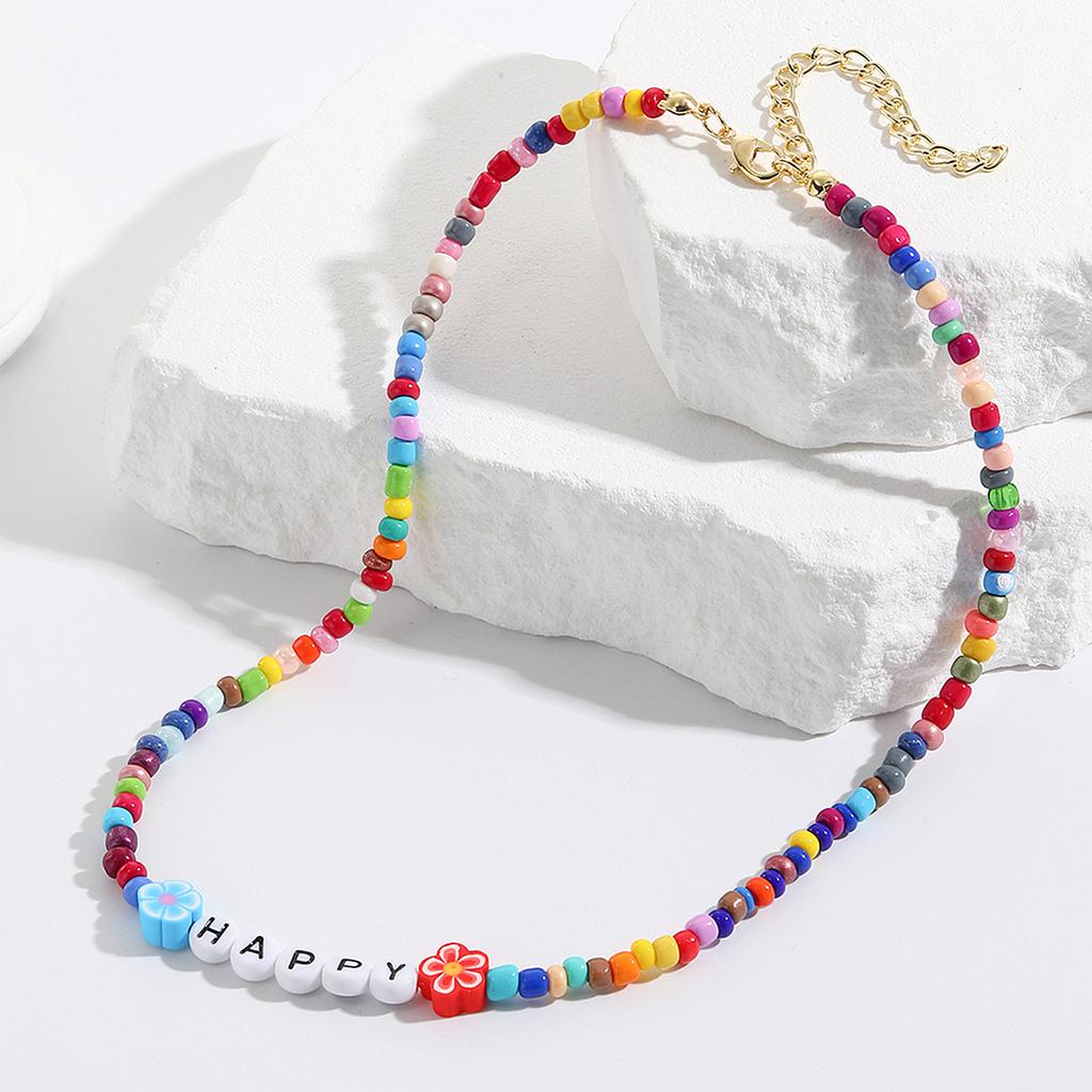 Necklace for Women Bohemian Spring and Summer Necklaces Premium Sense of Simplicity Butterfly Beaded Jewelry Colorful Rice Beads Letters Necklace