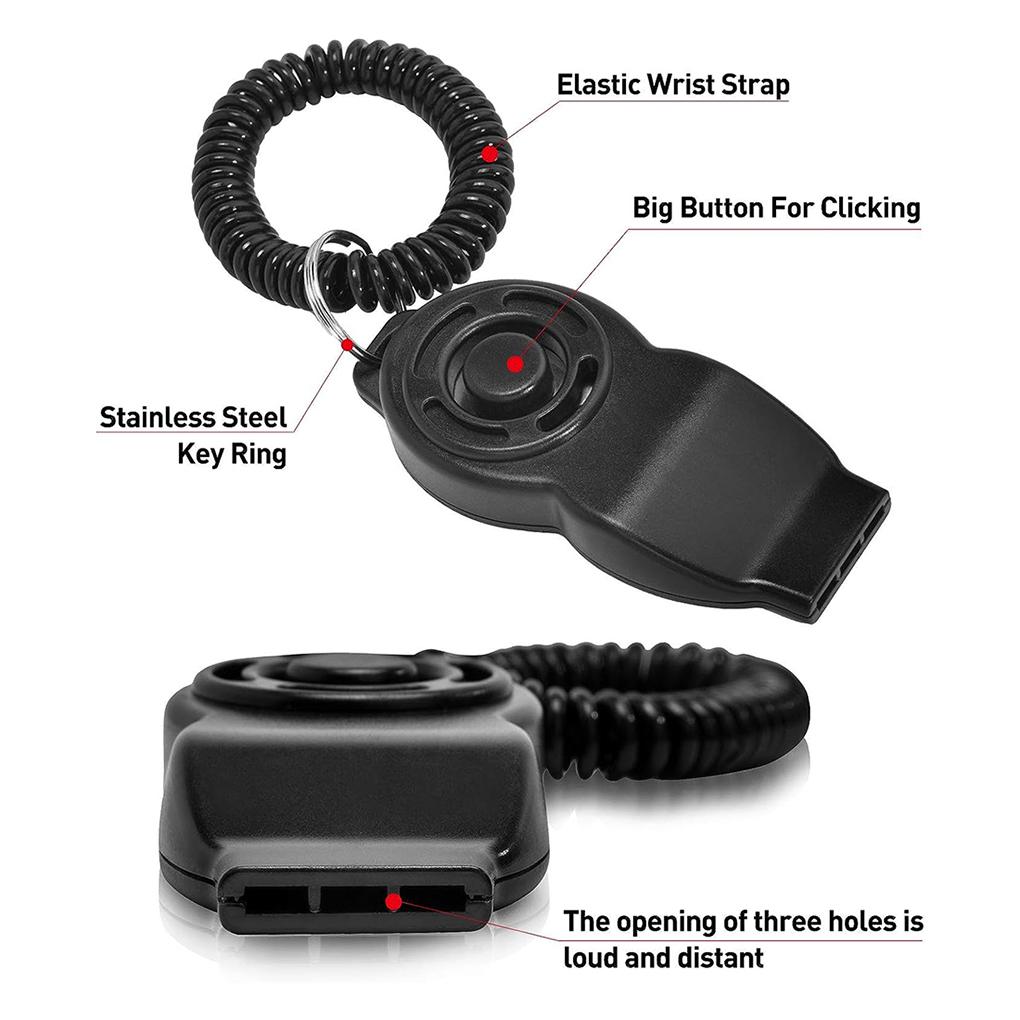 2 In 1 Dog Training Clickers & Whistle Adjustable Wrist Strap Sound Key Pet Repeller for Dog Cat Puppy Bird
