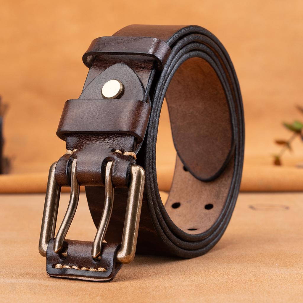 Solid Copper Buckle Men'S First-Layer Cowhide Belt Casual Simple Pin Buckle Leather Belt Business Middle-Aged And Young Men'S Belt