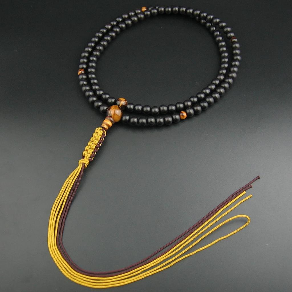 Myorenka Rinzai Zen Buddhist Prayer Beads for Men, 108 Beads, 1 Shaku (2 Shaku), Ebony, Tiger Eye, with Tassel, Zen Buddhist Prayer Beads, Included,
