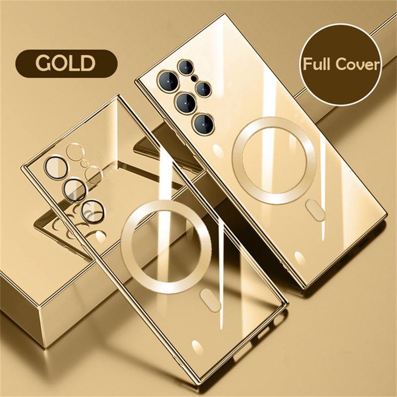 Plating Shockproof For Magsafe Magnetic Wireless Charging Case For Samsung S24 S23 S22 Ultra S21 Plus Transparent Lens Glass Cover