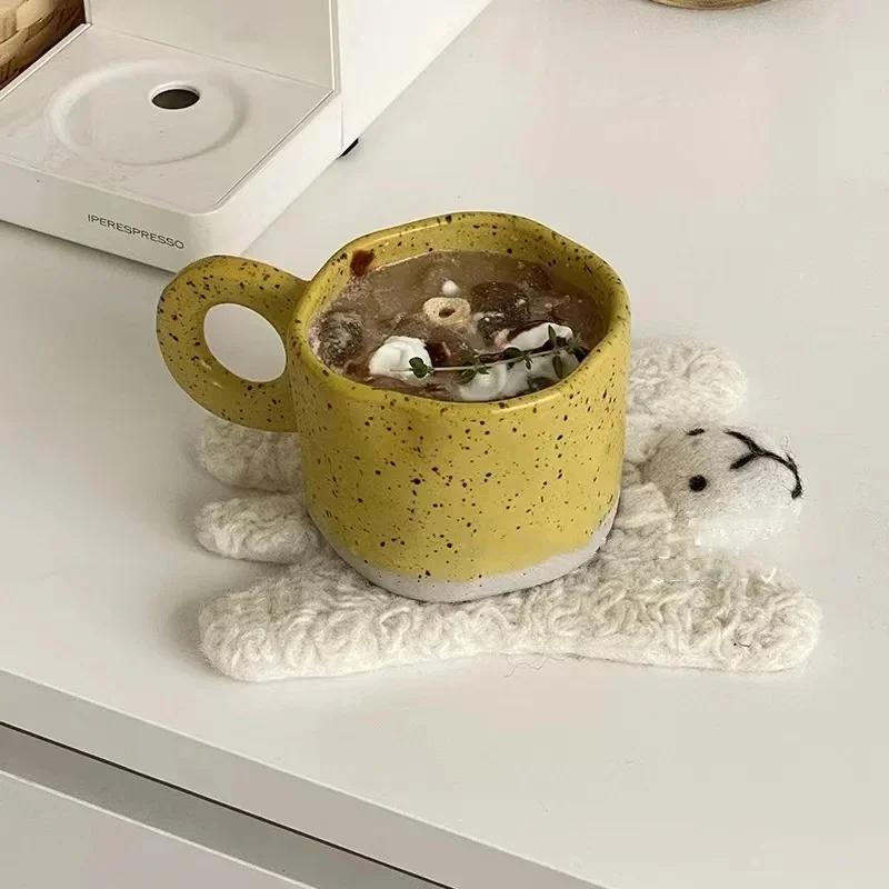 250ml Ceramic Mug Hand Pinched Irregular Flower Mug Handmade Coffee Cup Breakfast Milk Afternoon Tea Cups Korean Style Mugs