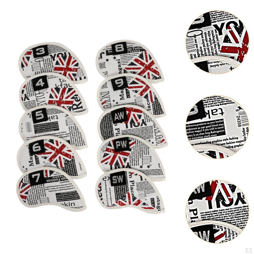 10Pcs Golf Iron Head Covers, Club Protectors, Breathable PU Leather, Wedge