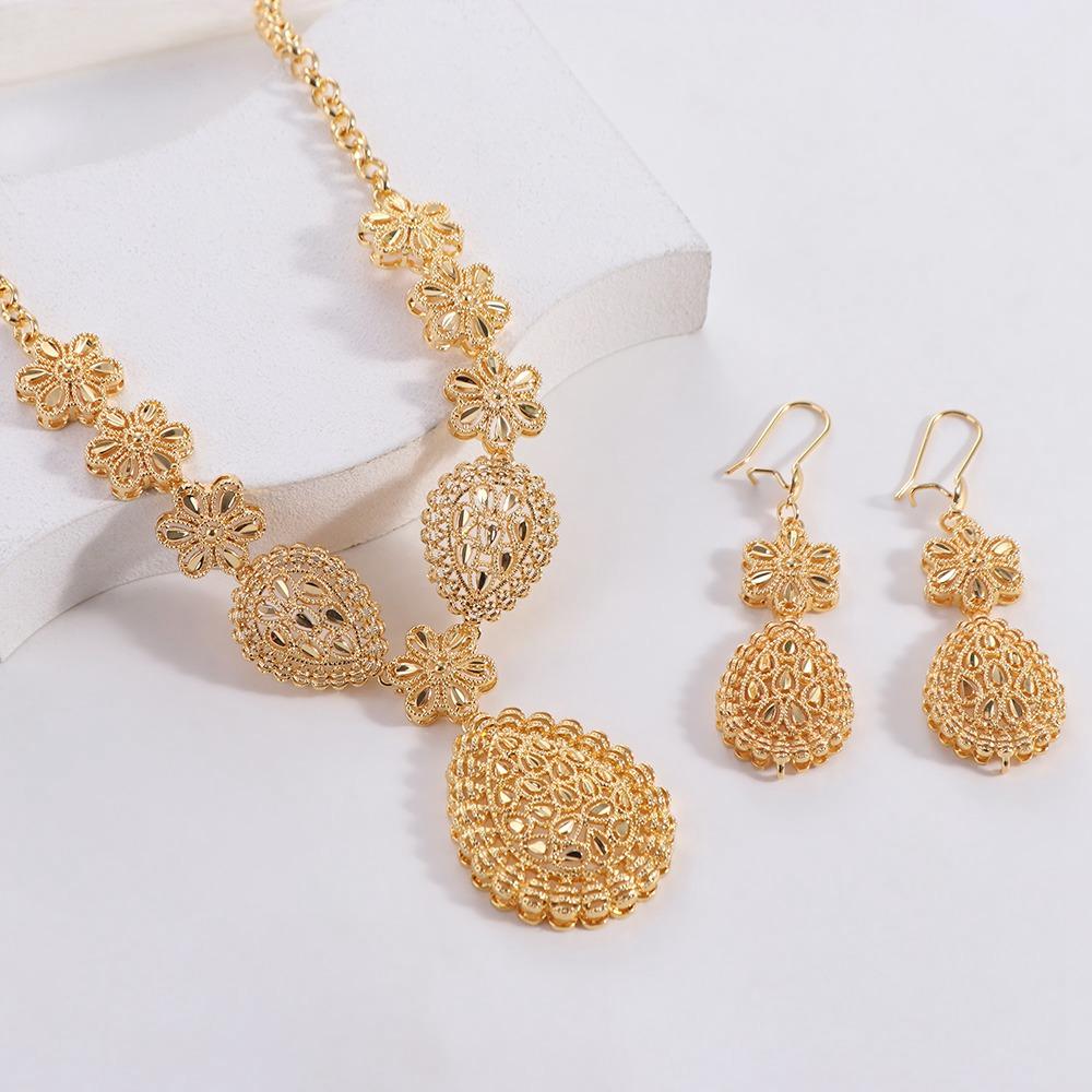 Gifts Gold Color Necklace Earring Set Plated African Bridal Jewelry Sets Dubai Jewelry Sets  Women