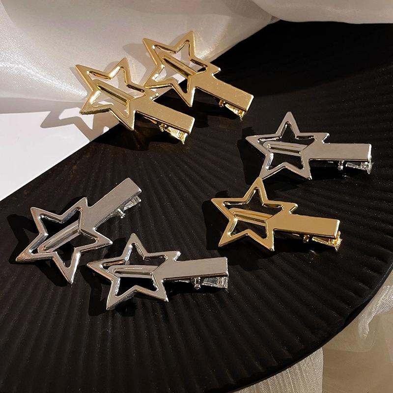 Y2K Silver Metal Hollow Star Hair Clips for Women Vintage Sweet Cool Pentagram Side Hair Grip Barrettes Hair Accessories