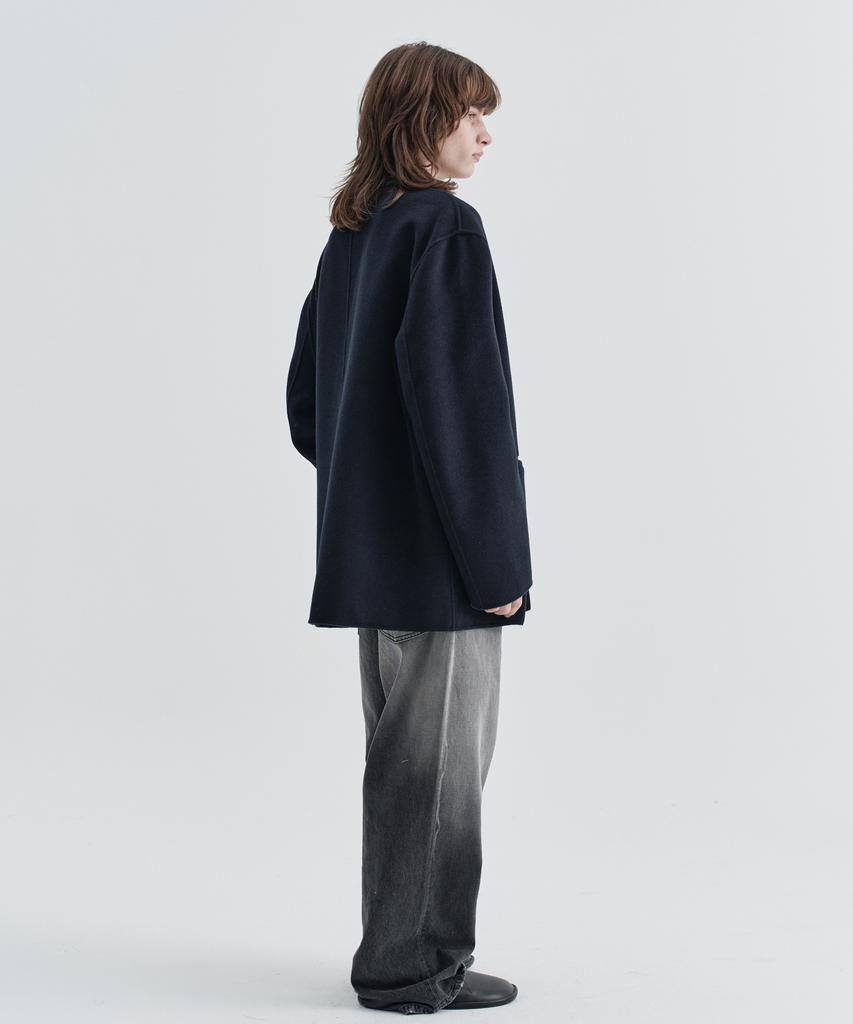 Ezio One Button Cashmere Blend Handmade Jacket_Navy