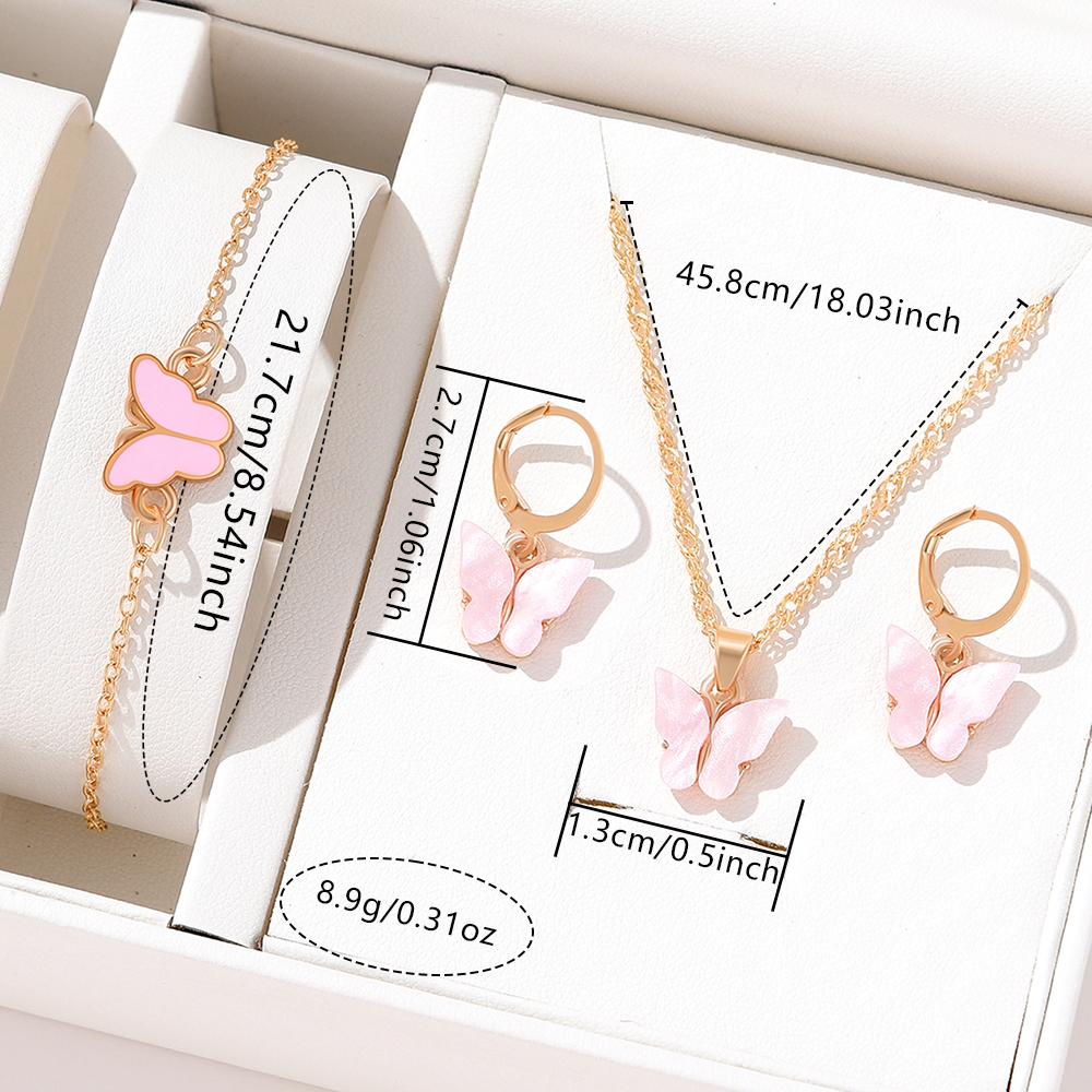 4 Piece Women Fashionable And Elegant Butterfly Pendants Forest Style Earrings Collarbone Chains Bracelets Temperament Set