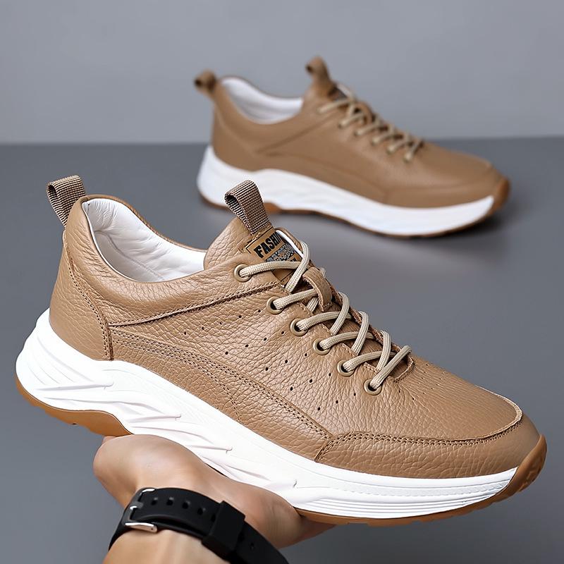 Chaussures de skate homme automne 2025 en cuir respirant - Baskets décontractées à lacets polyvalentes