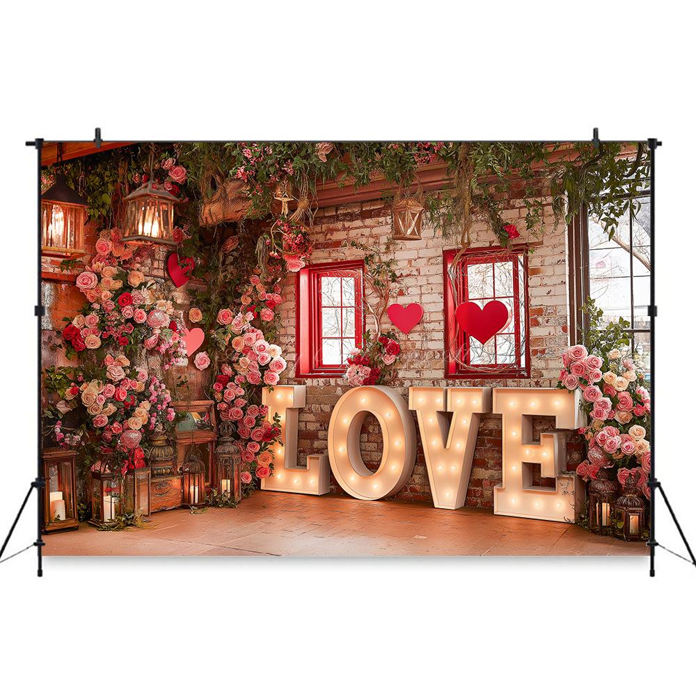 February 14th Valentine's Day Rose themed Banner Photography Backdrop, Couple Date Party Decoration Photography Studio Backdrop4