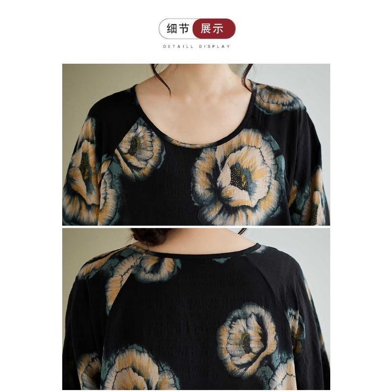 Vintage Long Sleeve Age Reducing Plus Size Casual Long Dresses