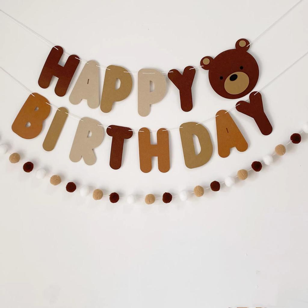 Cross-border INS New Brown Bear Birthday Banner for Baby's First Full Moon Party.