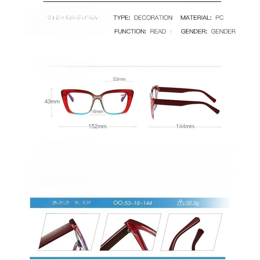 Oversize Frame HD Reading Glasses Men's and Women's Fashionable Large Square-frame Anti Blue Light Presbyopia Glasses Diopter