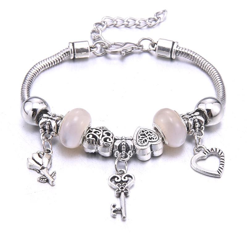 New Charm Bracelet & Bangles Jewelry White Butterfly Crown Beads Bracelets Brands Bracelets Fit Women Girl Friendship Gift