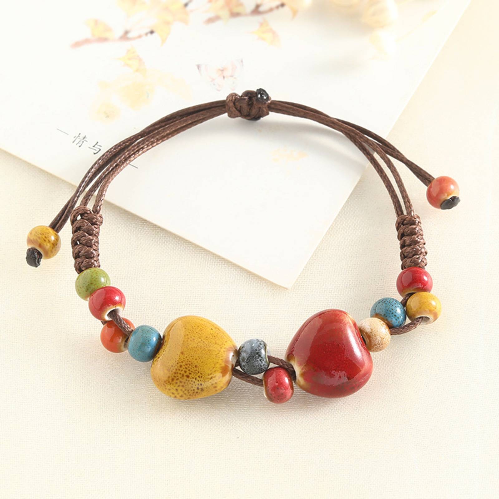 Handmade Adjustable Ceramic Heart Shaped Bracelet for Women Men Jewelry Gift