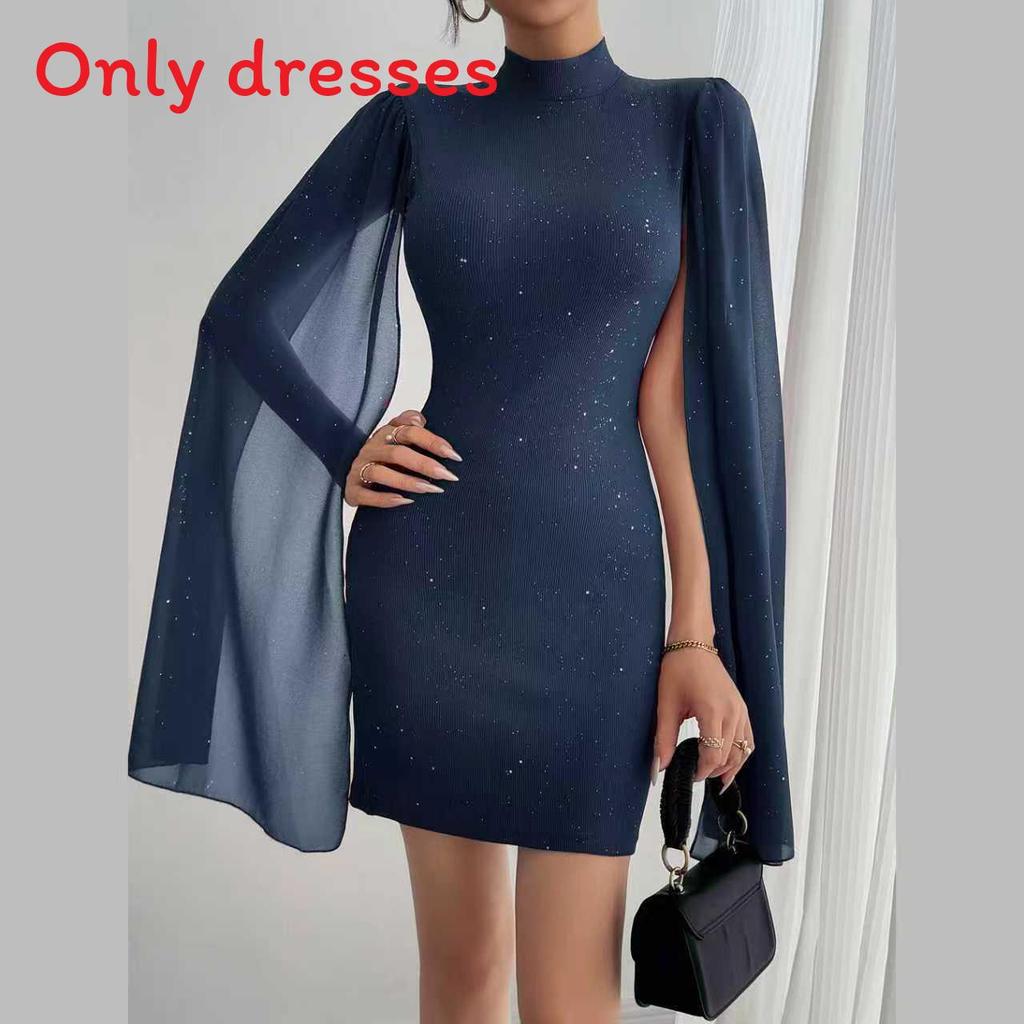 Elegant Chiffon Sweater Dress With Shine Details For Formal Events