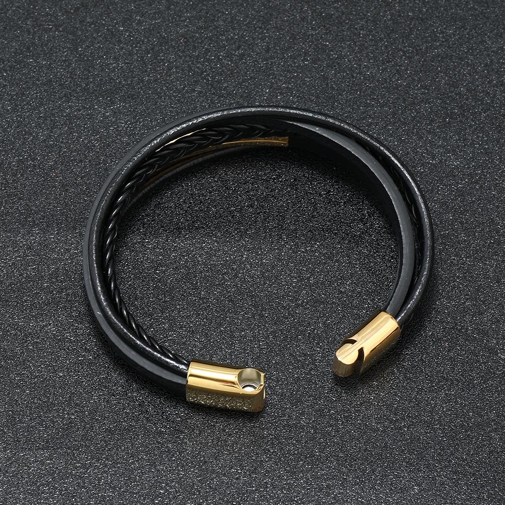 Stainless Steel Braided Leather Bracelet Men'S Titanium Steel Magnet Buckle Leather Rope Leather Bracelet