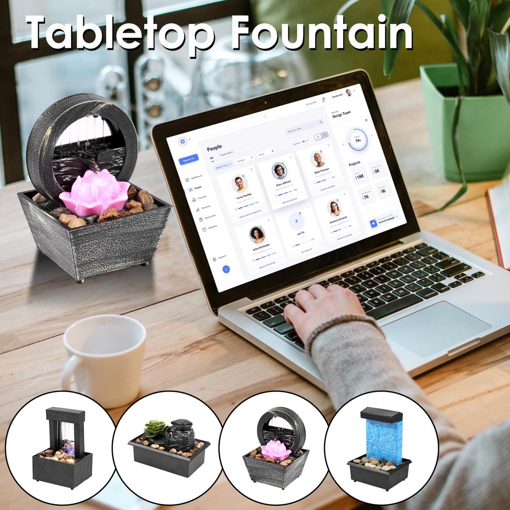 Mini Tabletop Fountain with Light Sound Relaxation Indoor Water Fountain Ornament Zen Meditation Fountain Home Decorations