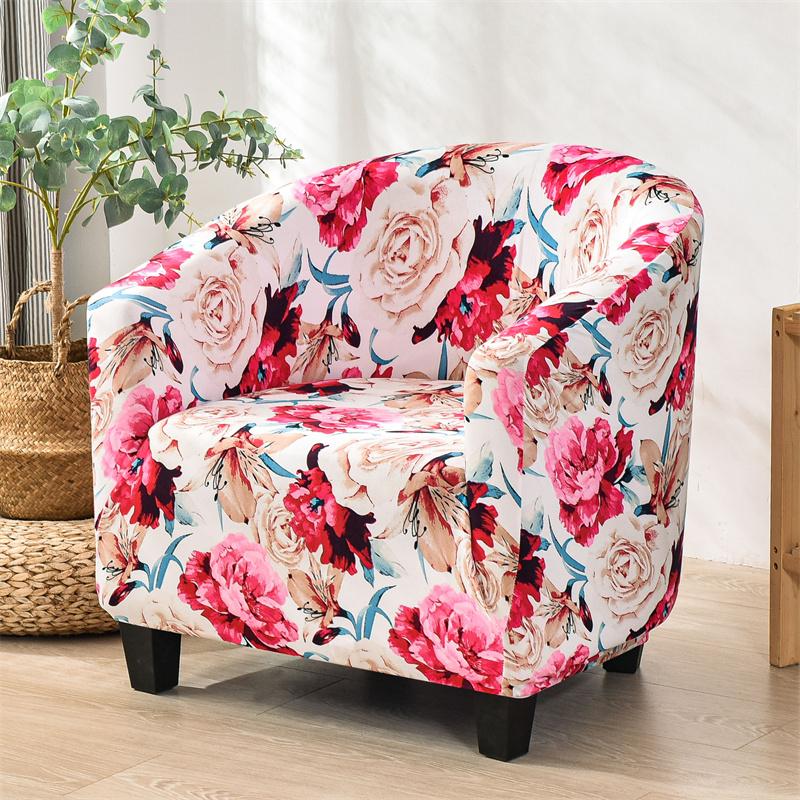Floral Printed Tub Club Chair Cover for Living Room Spandex Armchair Slipcovers Elastic Single Sofa Covers Bar Counter Hotel