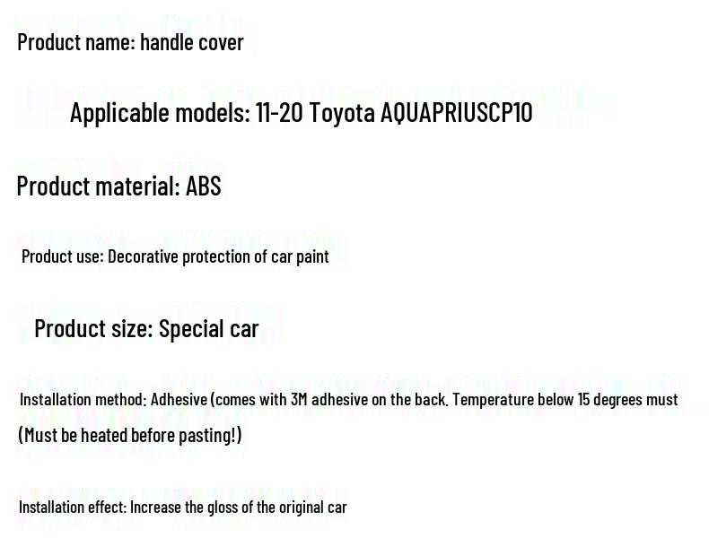 Toyota AQUA PRIUS C 11-20 Black Outer Door Handle, Fine Grain Modification.