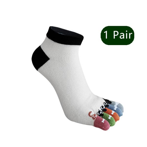 1/5 Pairs Toe Socks Women Girl Cotton White Cute Cartoon Bear Fish Print Soft Beautiful Fashions Ankle Boat Five Finger Socks