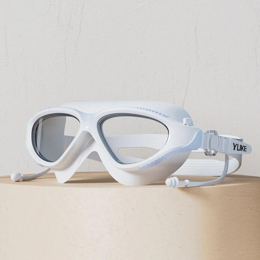 

PVC Swimming Glasses with Earplugs Big Frame Adjustable Anti-fog Goggles Swimming Pool белый